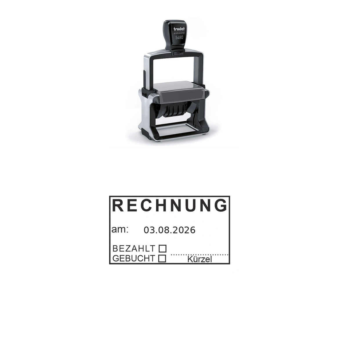Rechnungsstatusstempel Gebucht & Bezahlt – Stempelgerät mit Abdruck