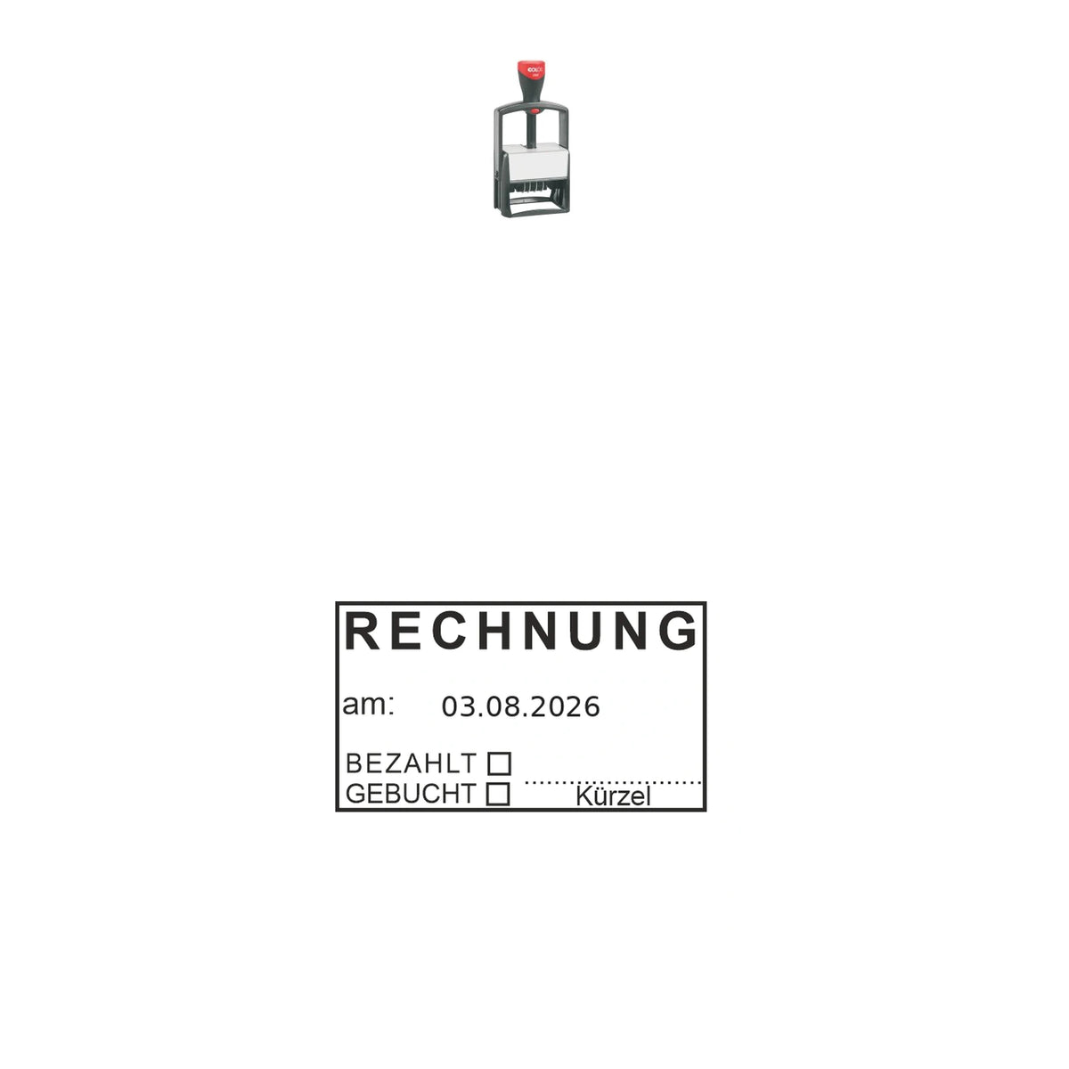 Rechnungsstatusstempel Gebucht & Bezahlt – Stempelgerät mit Abdruck
