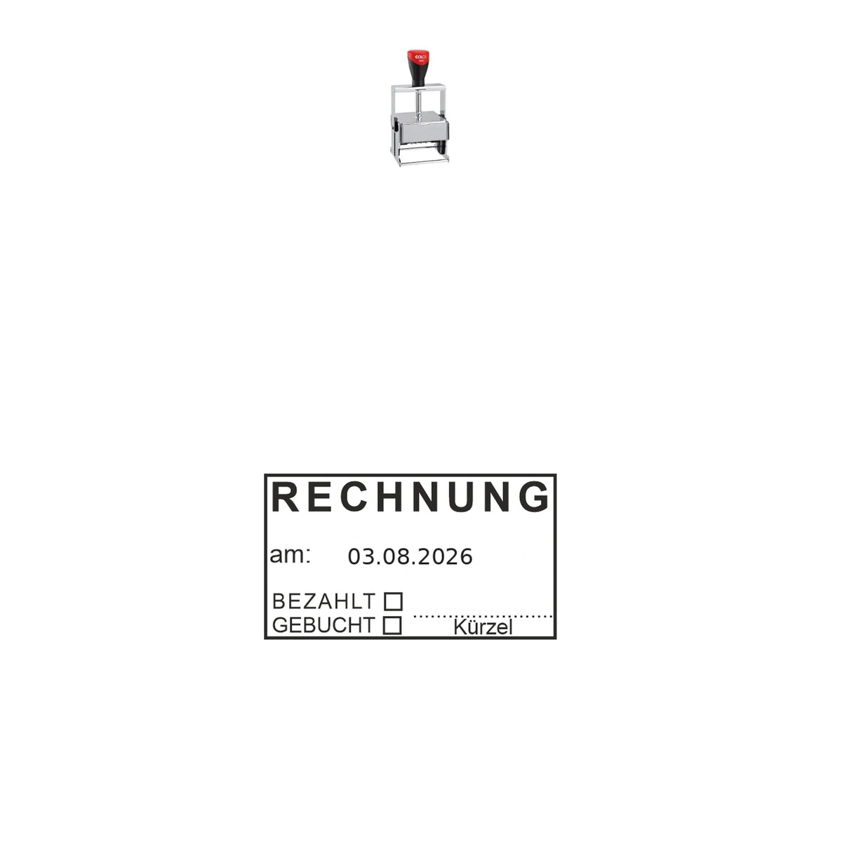 Rechnungsstatusstempel Gebucht & Bezahlt – Stempelgerät mit Abdruck