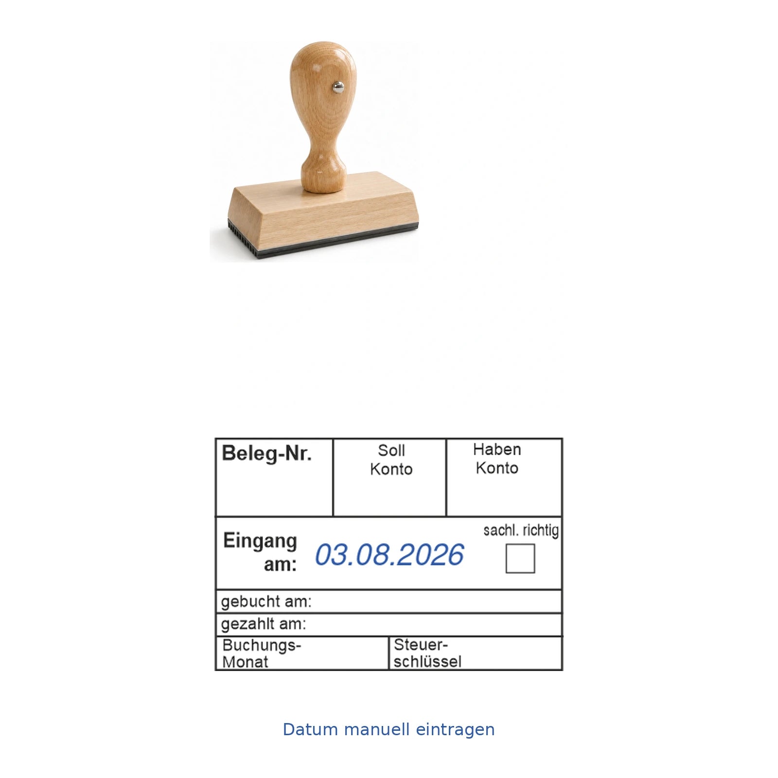 Belegbuchungsstempel Soll/Haben & Monatschlüssel – Stempelgerät mit Abdruck