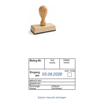 Belegbuchungsstempel Soll/Haben & Monatschlüssel – Stempelgerät mit Abdruck