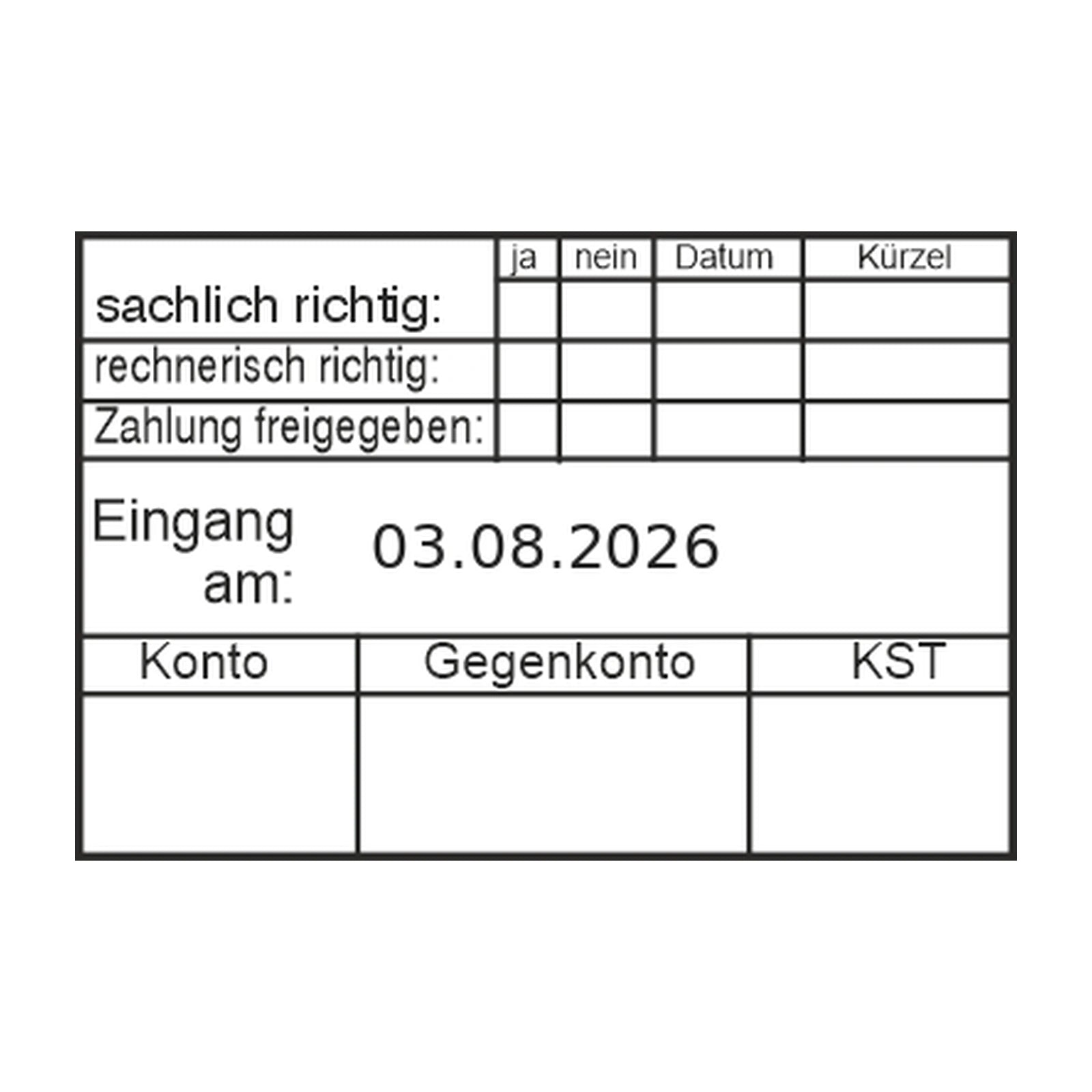 Rechnungsprüfstempel Zahlungsfreigabe & Gegenkonto – Stempelabdruck