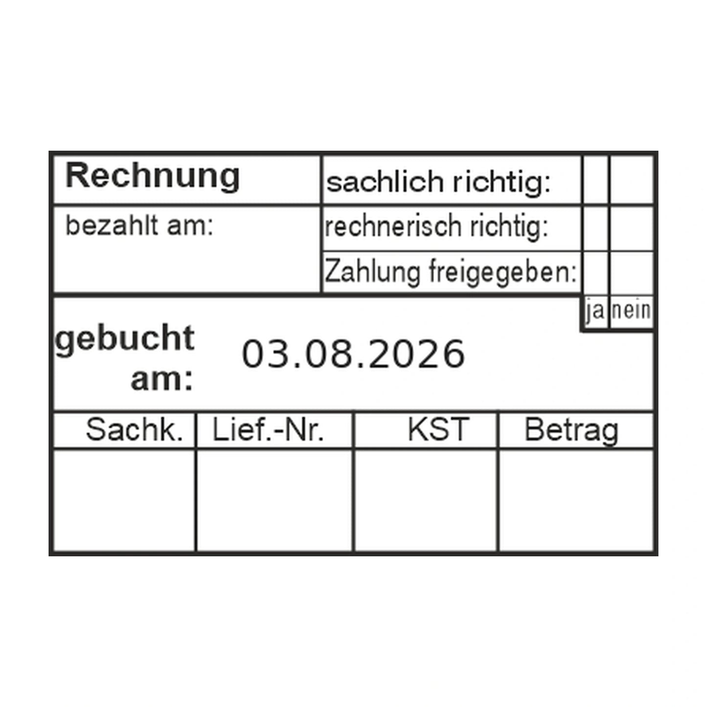 Rechnungsprüf-, Freigabe- und Buchungsstempel – Stempelabdruck