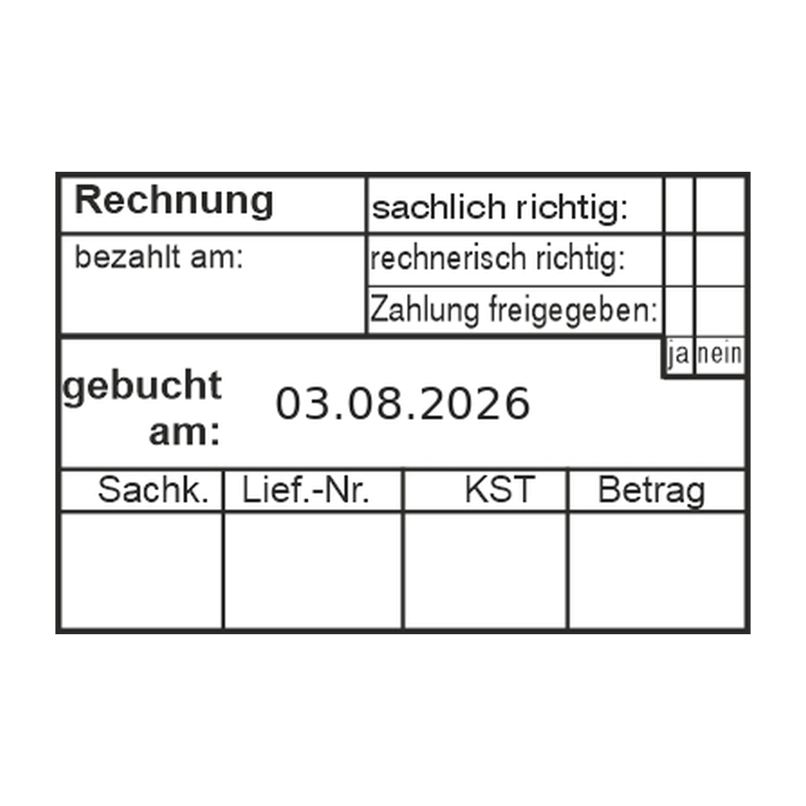 Rechnungsprüf-, Freigabe- und Buchungsstempel – Stempelabdruck