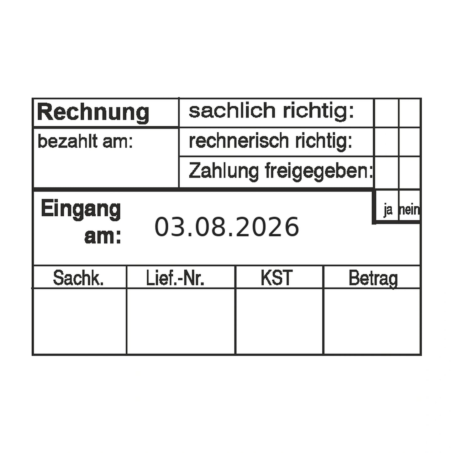 Rechnungsprüfstempel Lieferant, Kostenstelle & Freigabe – Stempelabdruck