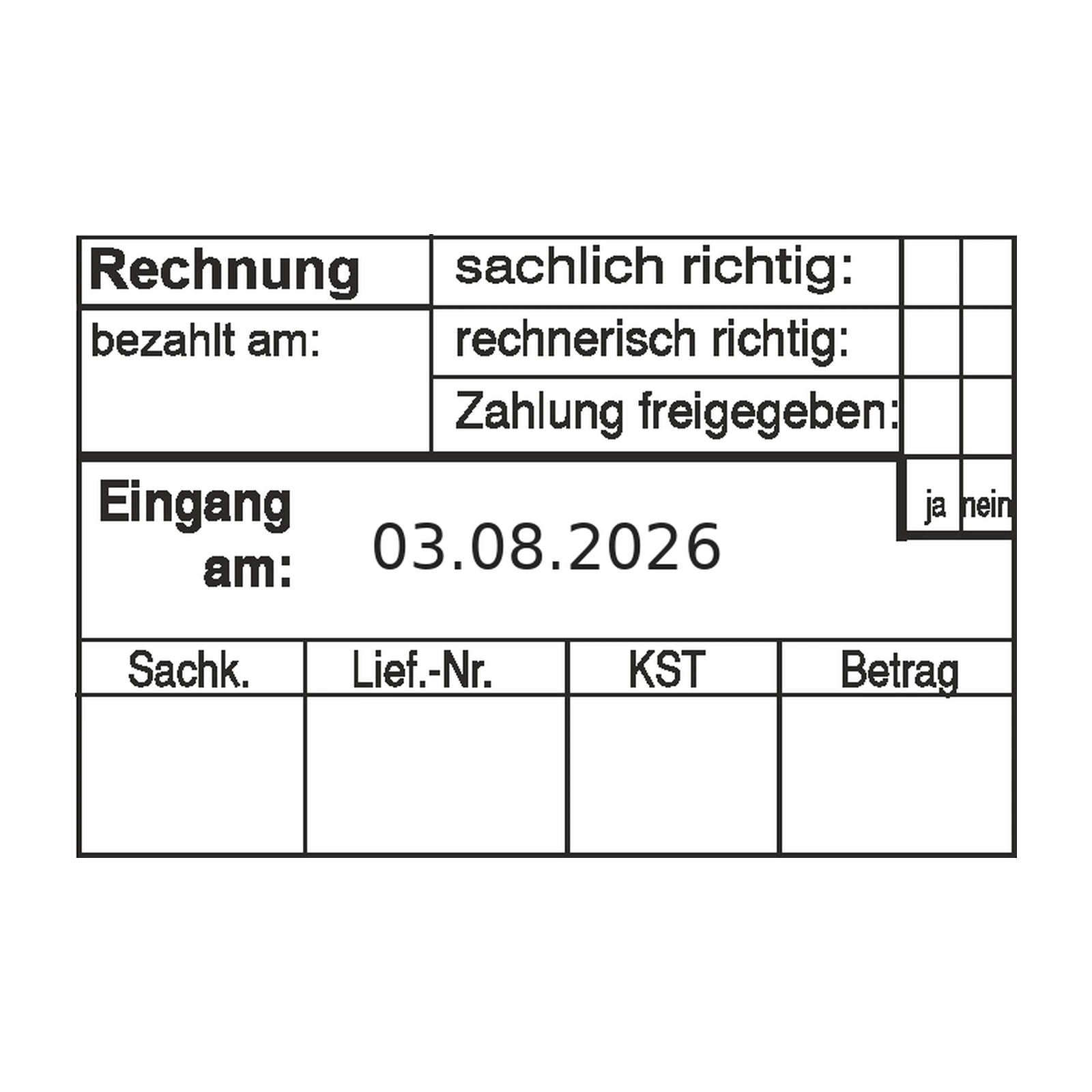 Rechnungsprüfstempel Lieferant, Kostenstelle & Freigabe – Stempelabdruck