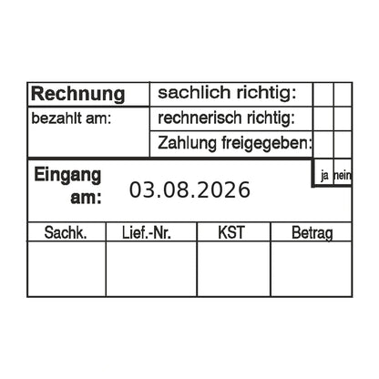 Rechnungsprüfstempel Lieferant, Kostenstelle & Freigabe – Stempelabdruck