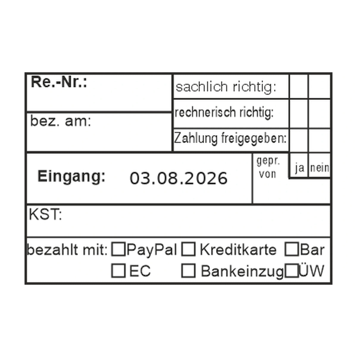 Rechnungsprüfstempel Kostenstelle & Zahlungsart – Stempelabdruck