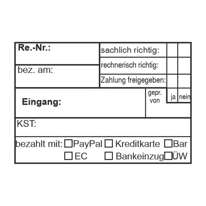 Rechnungsprüfstempel Zahlungsart & Kostenstelle – Stempelabdruck