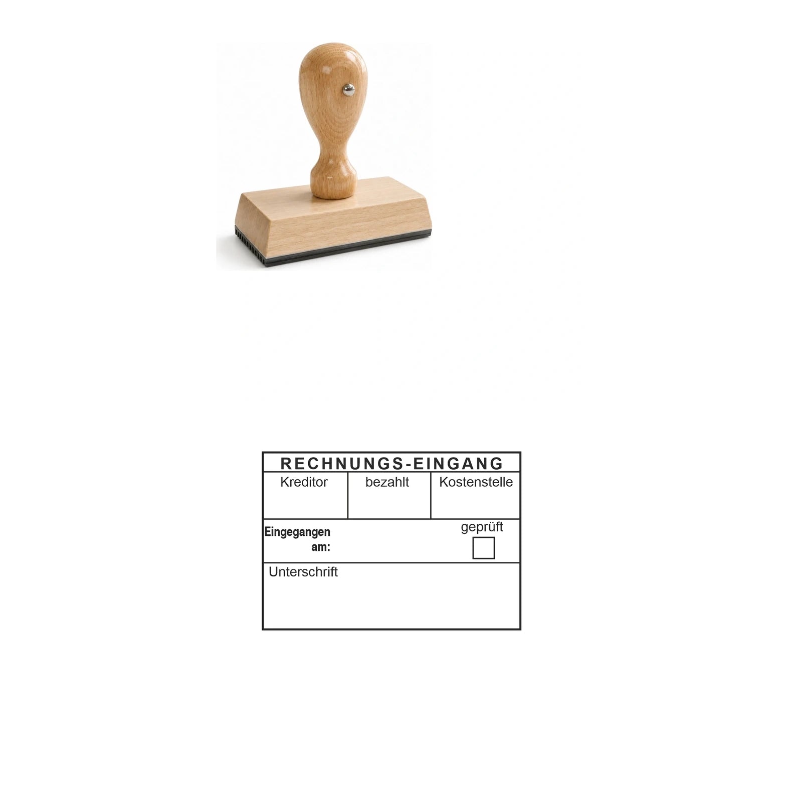 Rechnungseingangsstempel Kreditor & Kostenstelle – Stempelgerät mit Abdruck