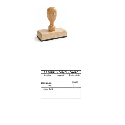 Rechnungseingangsstempel Kreditor & Kostenstelle – Stempelgerät mit Abdruck