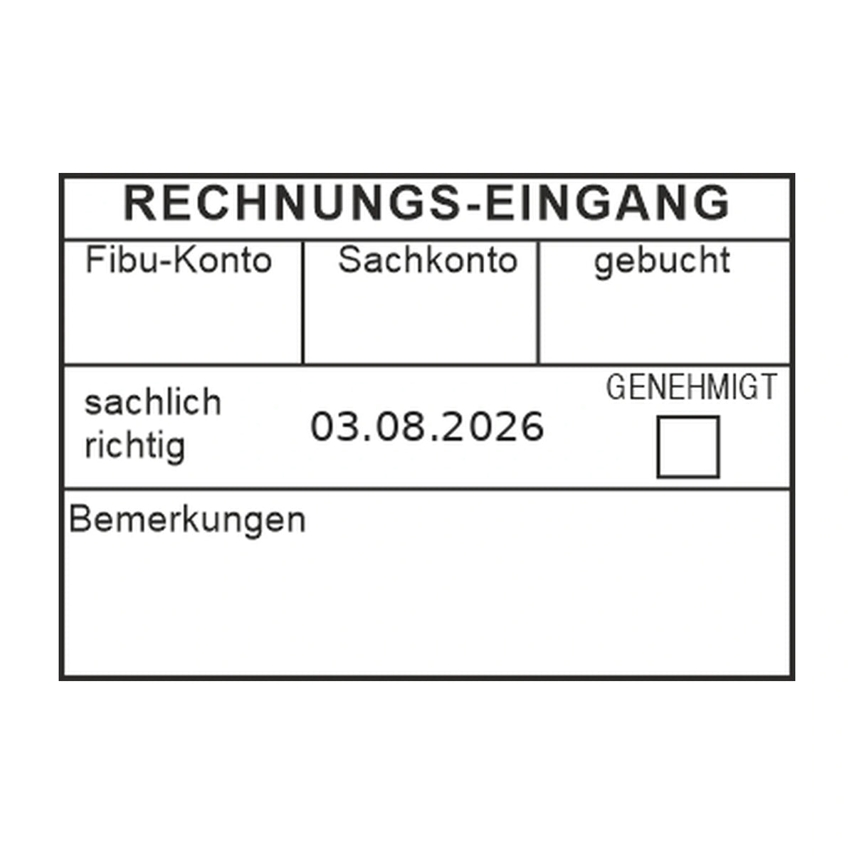 Rechnungseingangsprüfstempel sachlich genehmigt – Stempelabdruck