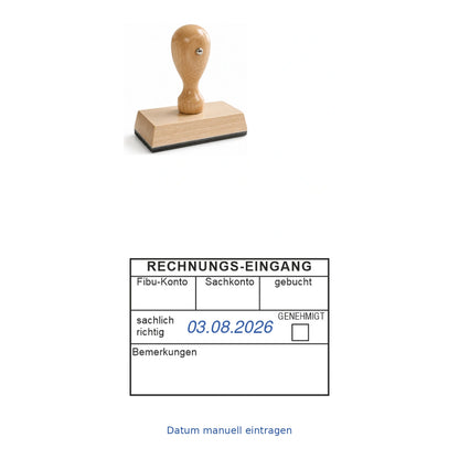 Rechnungseingangsprüfstempel sachlich genehmigt – Stempelgerät mit Abdruck