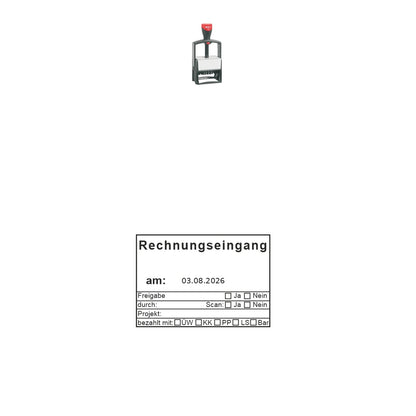 Rechnungseingangsstempel Scan & Zahlungsart – Stempelgerät mit Abdruck