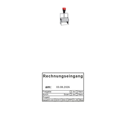 Rechnungseingangsstempel Scan & Zahlungsart – Stempelgerät mit Abdruck
