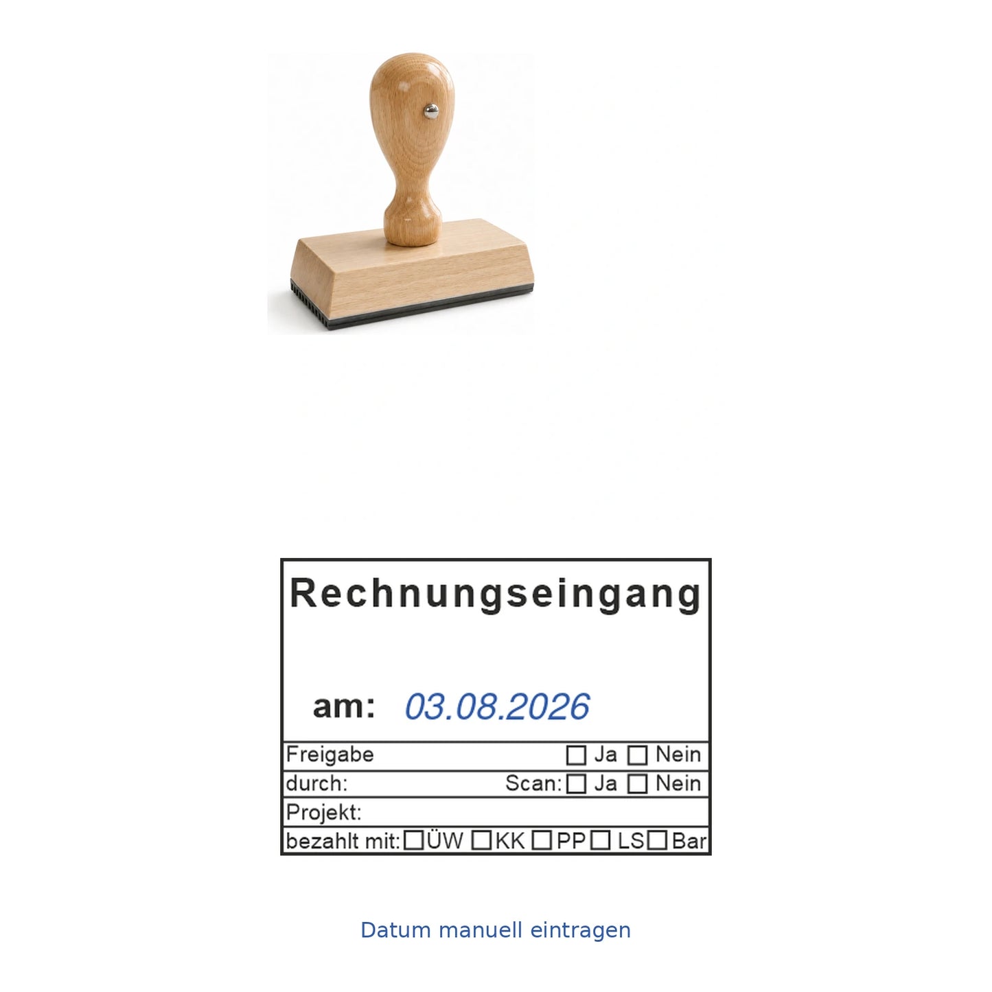 Rechnungseingangsstempel Scan & Zahlungsart – Stempelgerät mit Abdruck