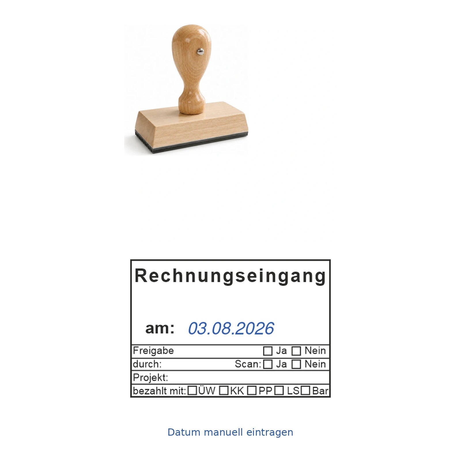 Rechnungseingangsstempel Scan & Zahlungsart – Stempelgerät mit Abdruck