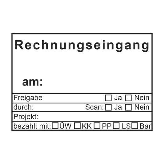 Rechnungseingangsstempel Projekt, Scan & Zahlungsart – Stempelabdruck