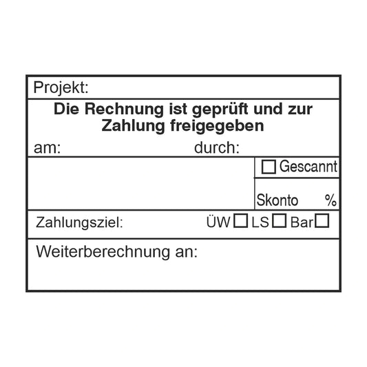 Projekt-Rechnungsfreigabestempel Skonto & Weiterberechnung – Stempelabdruck