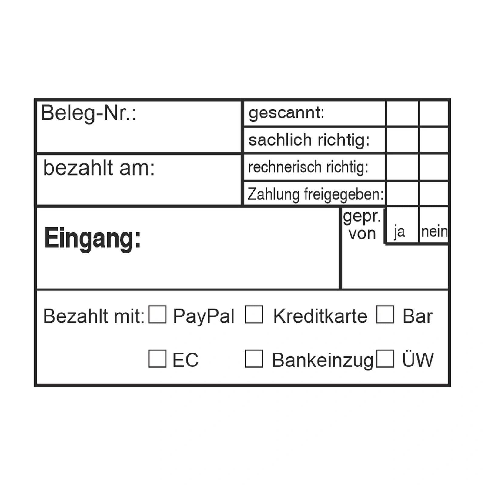 Rechnungsprüfstempel Eingang, Scan & Zahlungsart – Stempelabdruck