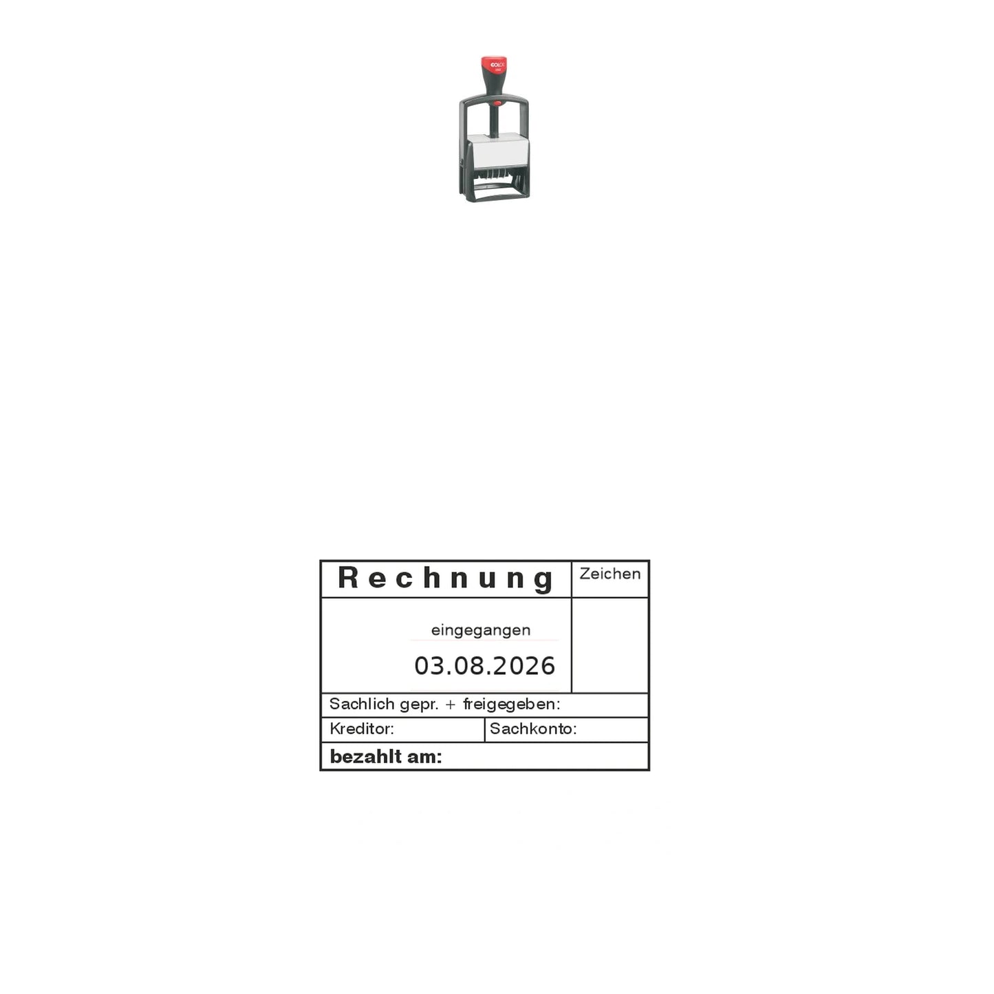 Rechnungsprüfstempel Kreditor & Sachkonto – Stempelgerät mit Abdruck