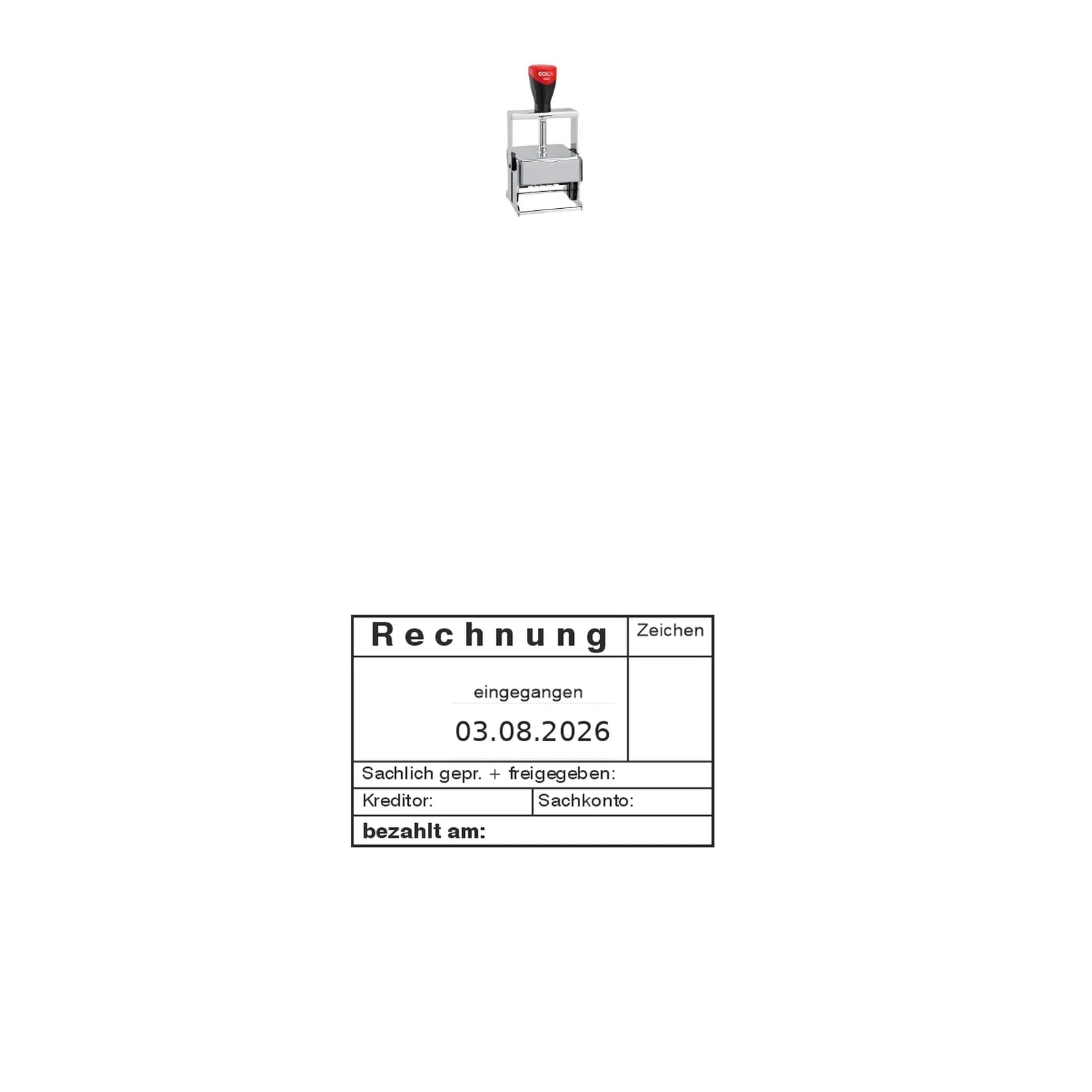 Rechnungsprüfstempel Kreditor & Sachkonto – Stempelgerät mit Abdruck