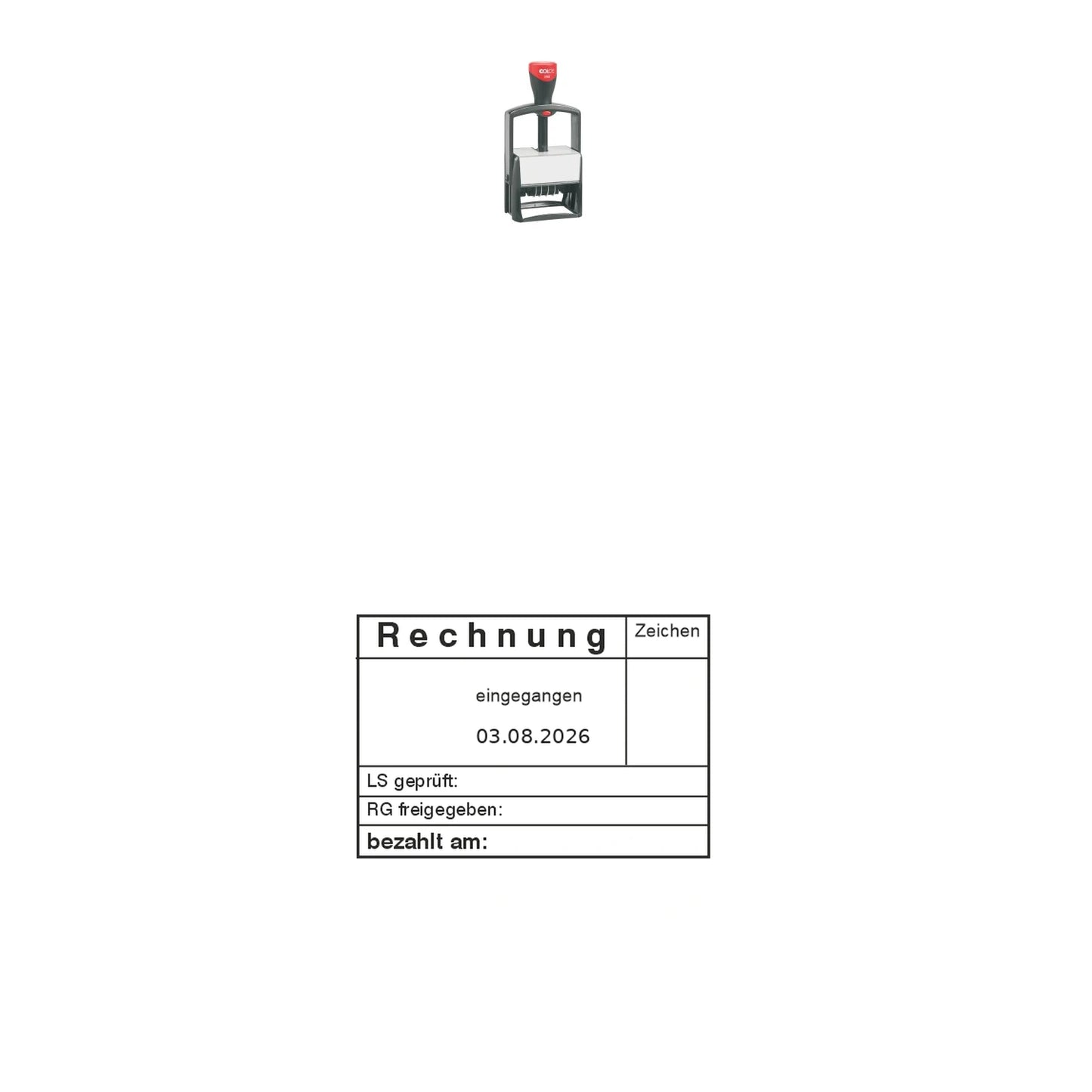 Rechnungsstatusstempel LS/RG-Prüfung & Zahlung – Stempelgerät mit Abdruck