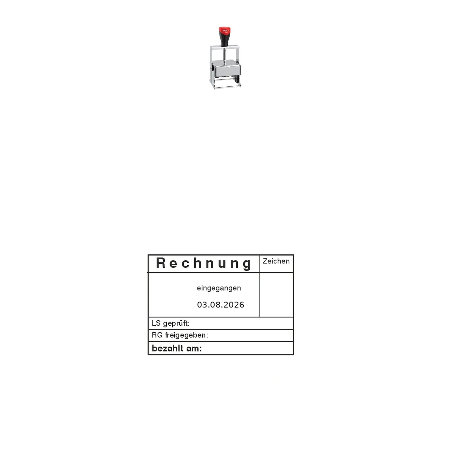 Rechnungsstatusstempel LS/RG-Prüfung & Zahlung – Stempelgerät mit Abdruck
