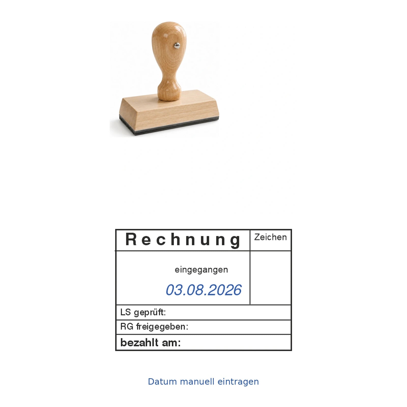 Rechnungsstatusstempel LS/RG-Prüfung & Zahlung – Stempelgerät mit Abdruck