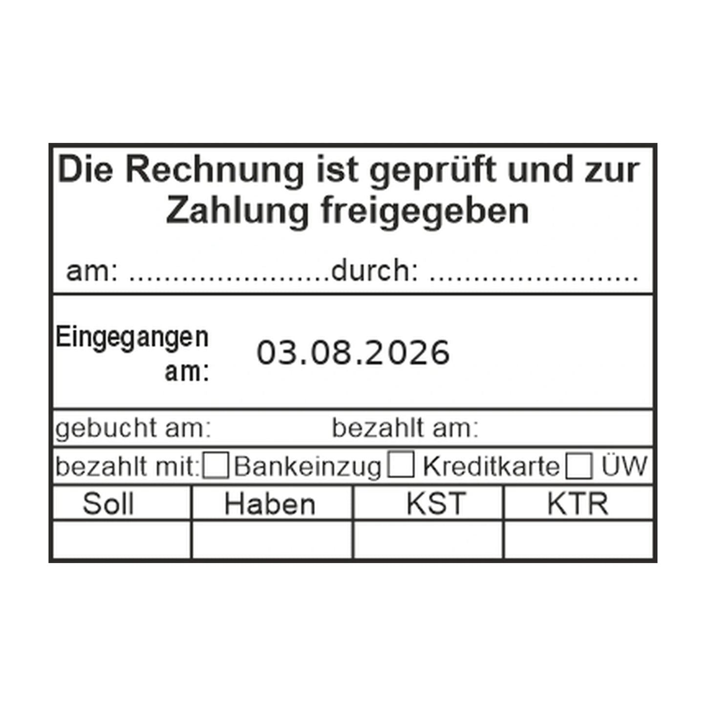 Rechnungsfreigabestempel mit Zahlungsart – Stempelabdruck