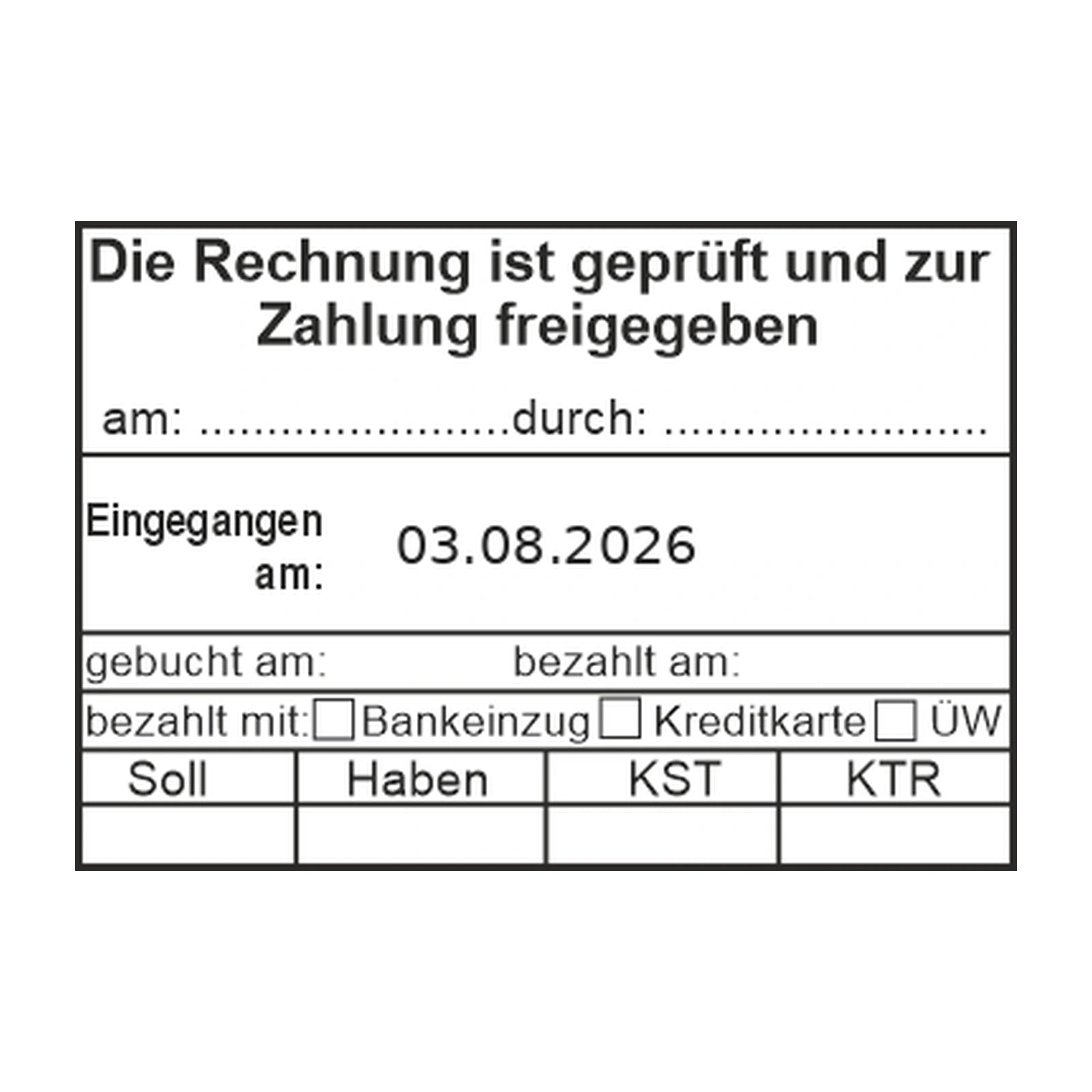 Rechnungsfreigabestempel mit Zahlungsart – Stempelabdruck