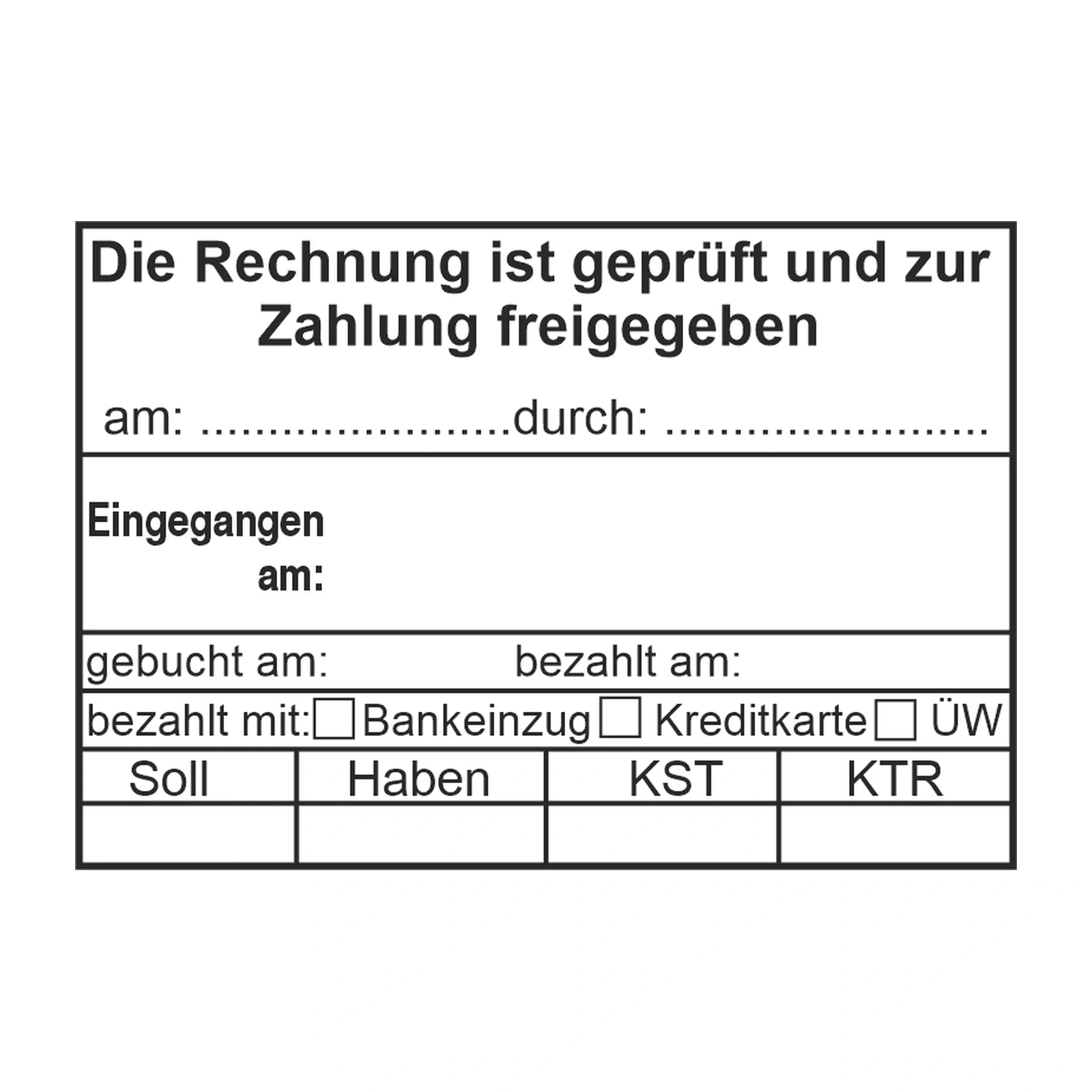 Rechnungsfreigabestempel Soll/Haben & Zahlungsart – Stempelabdruck
