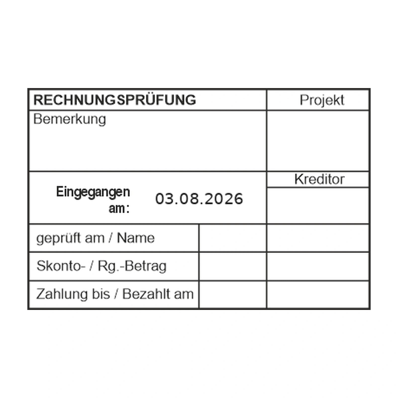 Projektrechnungsprüfstempel Skonto & Zahlungsfrist – Stempelabdruck