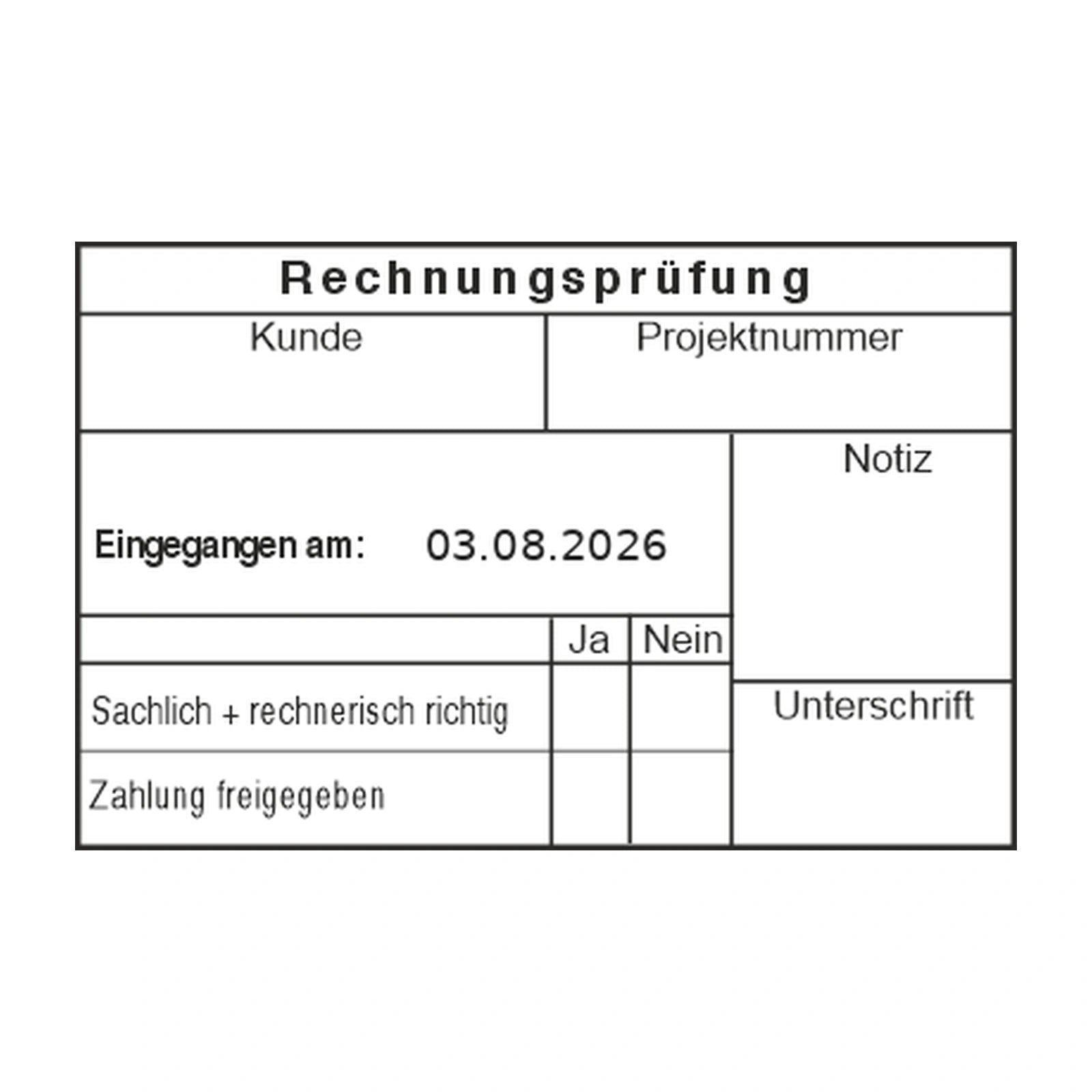 Kundenrechnungsprüfstempel Projekt & Freigabe – Stempelabdruck