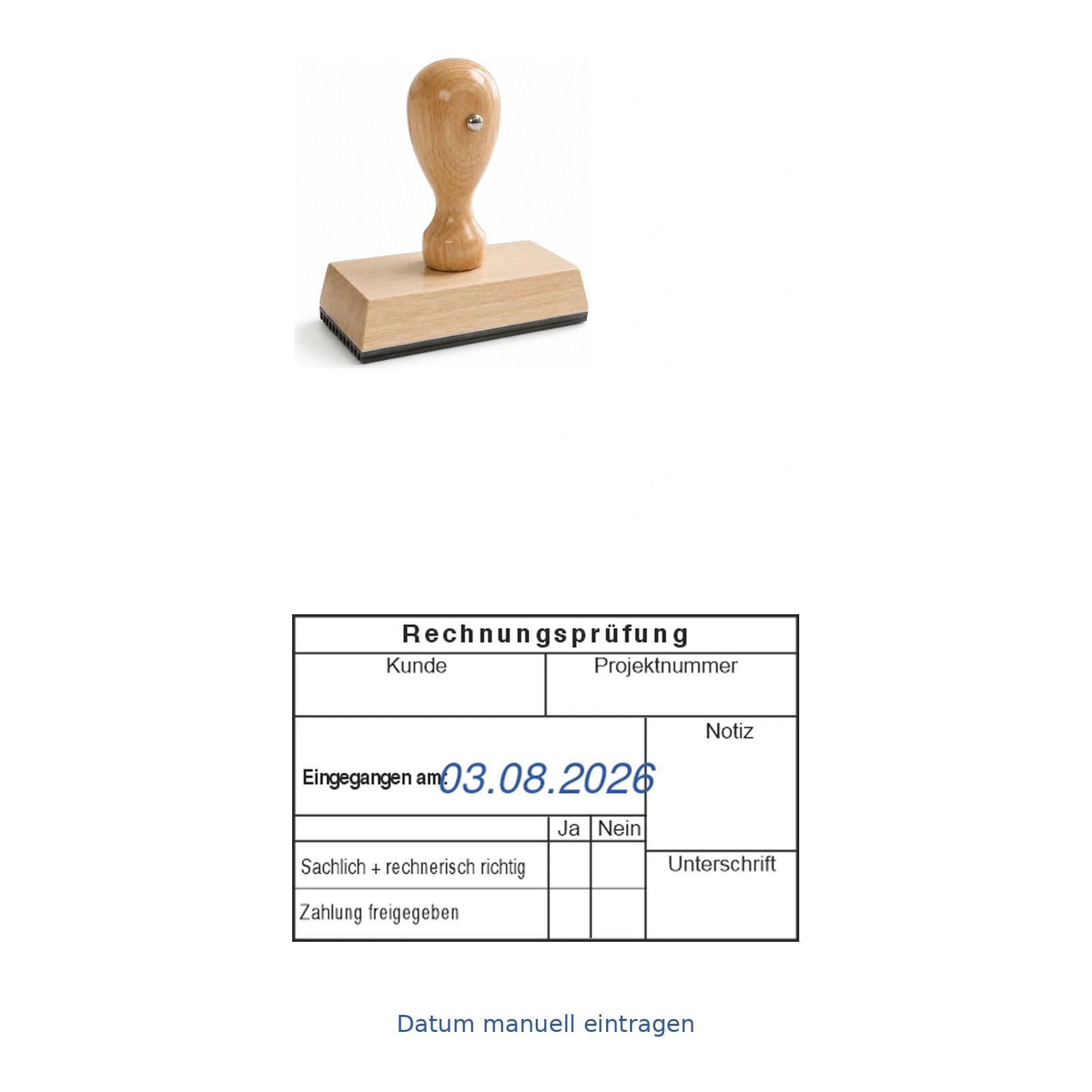 Kundenrechnungsprüfstempel Projekt & Freigabe – Stempelgerät mit Abdruck