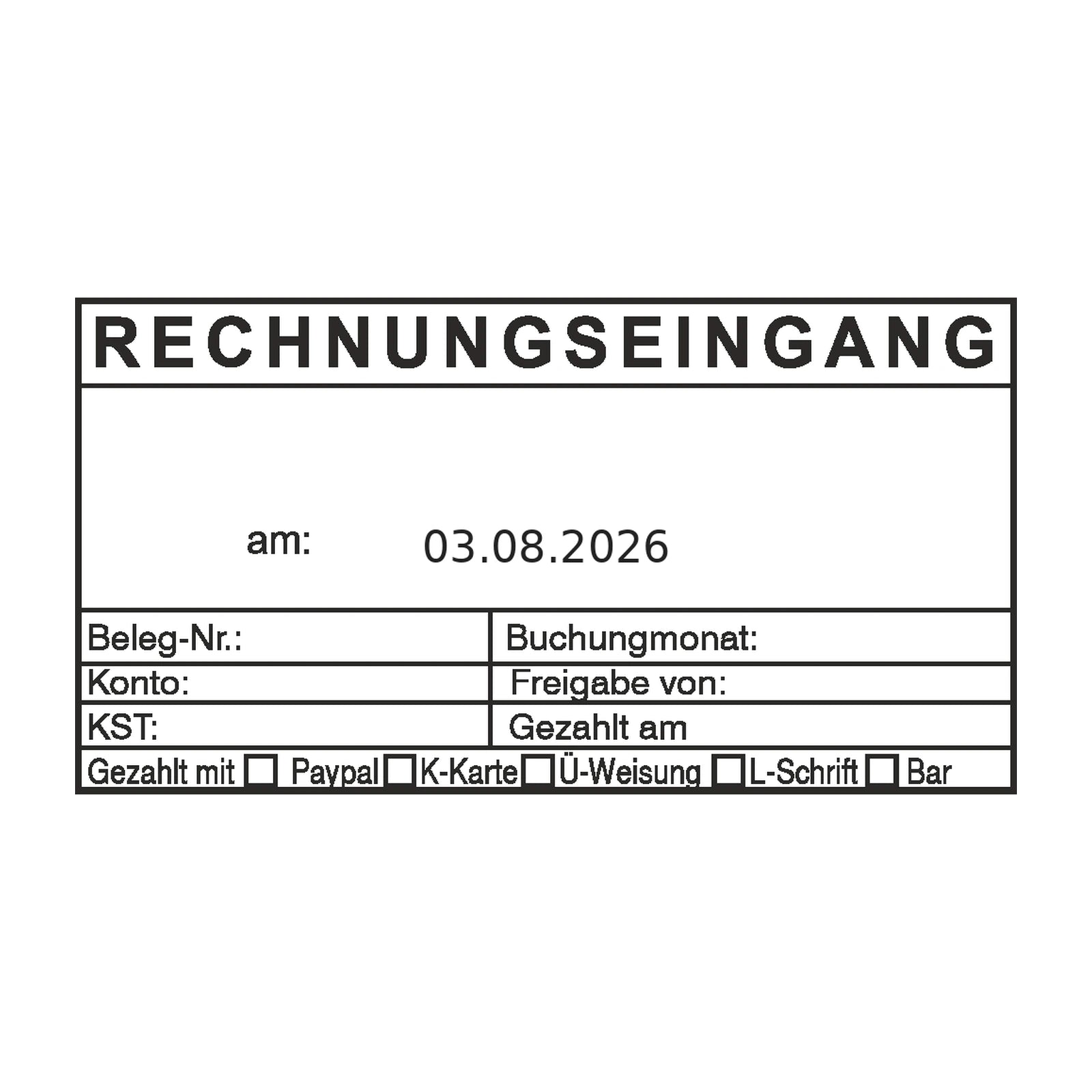 Rechnungseingangsstempel Zahlungsart & Buchungsmonat – Stempelabdruck