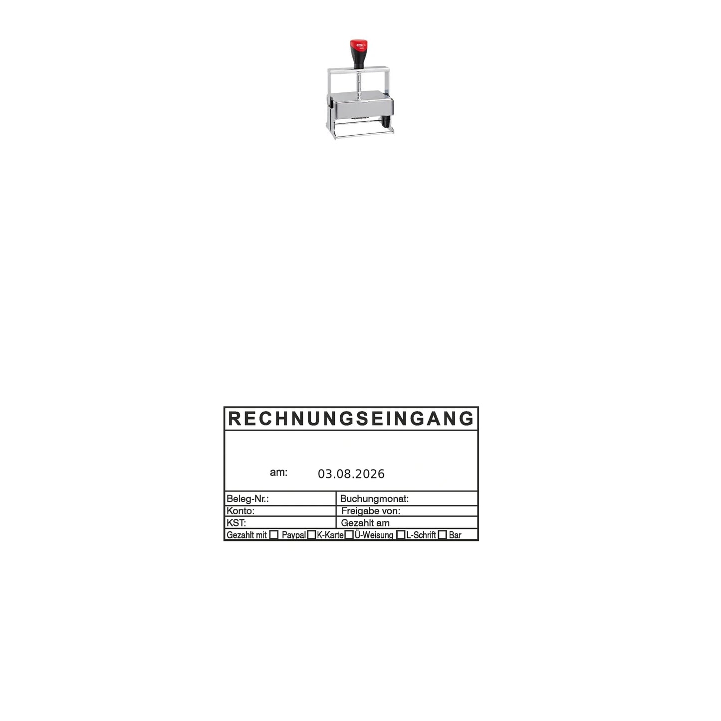 Rechnungseingangsstempel Zahlungsart & Buchungsmonat – Stempelgerät mit Abdruck