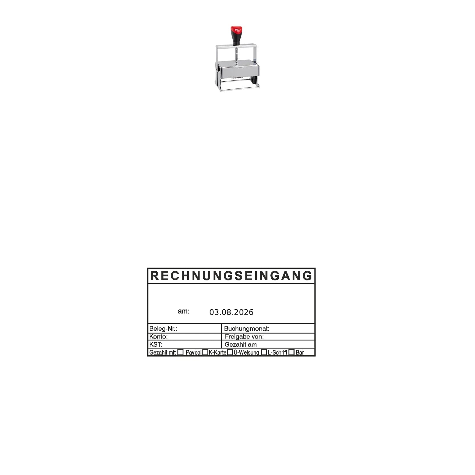 Rechnungseingangsstempel Zahlungsart & Buchungsmonat – Stempelgerät mit Abdruck
