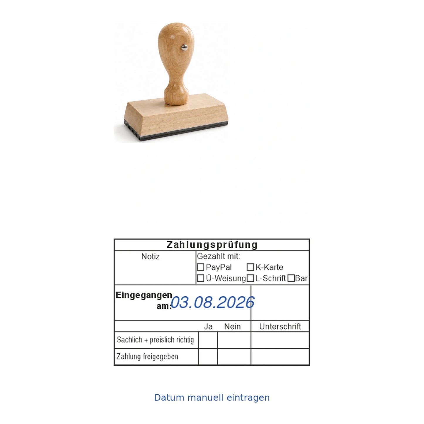 Zahlungsprüfstempel Zahlungsart & Notiz – Stempelgerät mit Abdruck