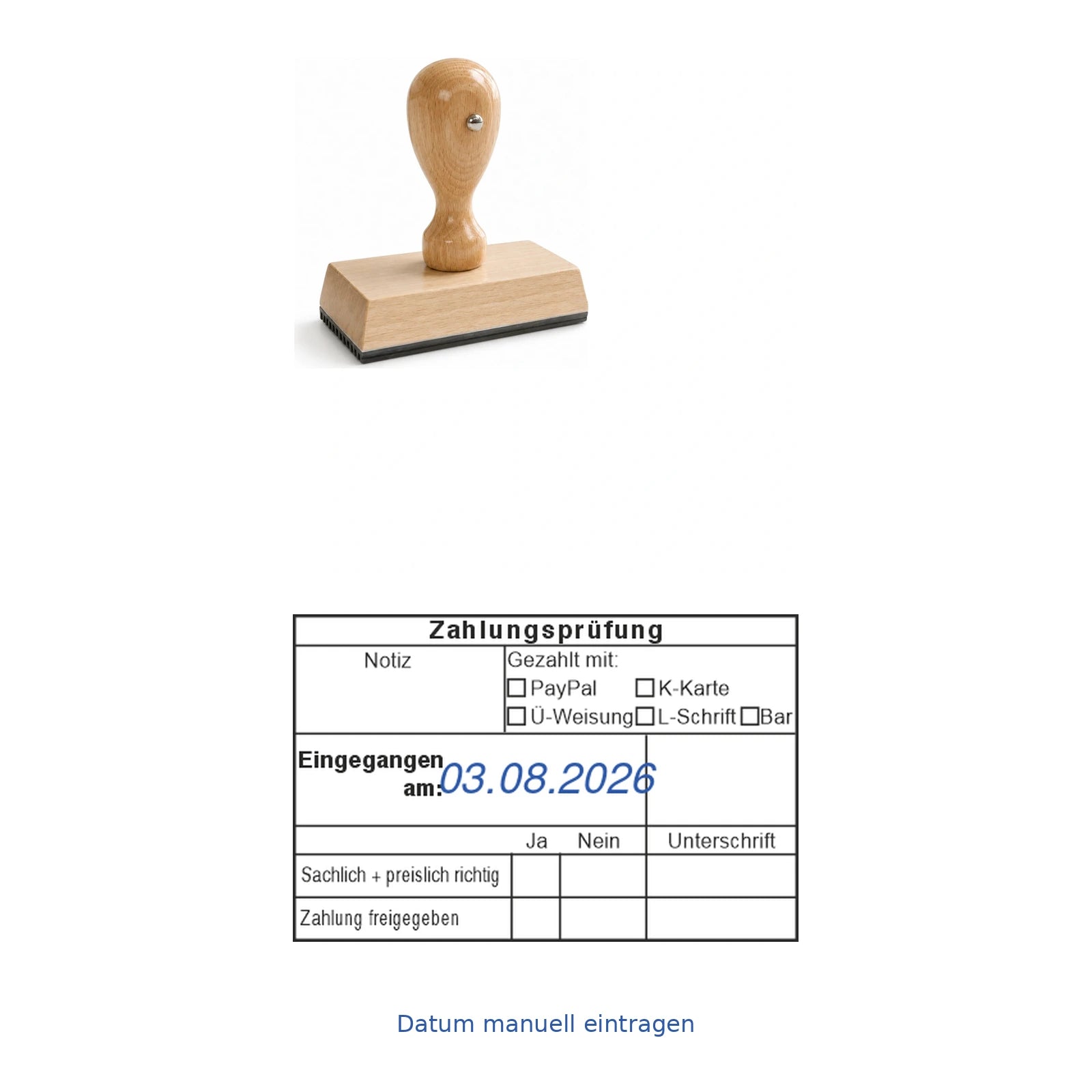 Zahlungsprüfstempel Zahlungsart & Notiz – Stempelgerät mit Abdruck