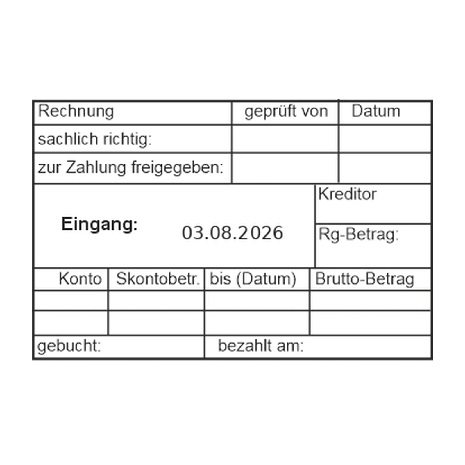 Rechnungsbuchungsstempel Skonto & Betrag – Stempelabdruck