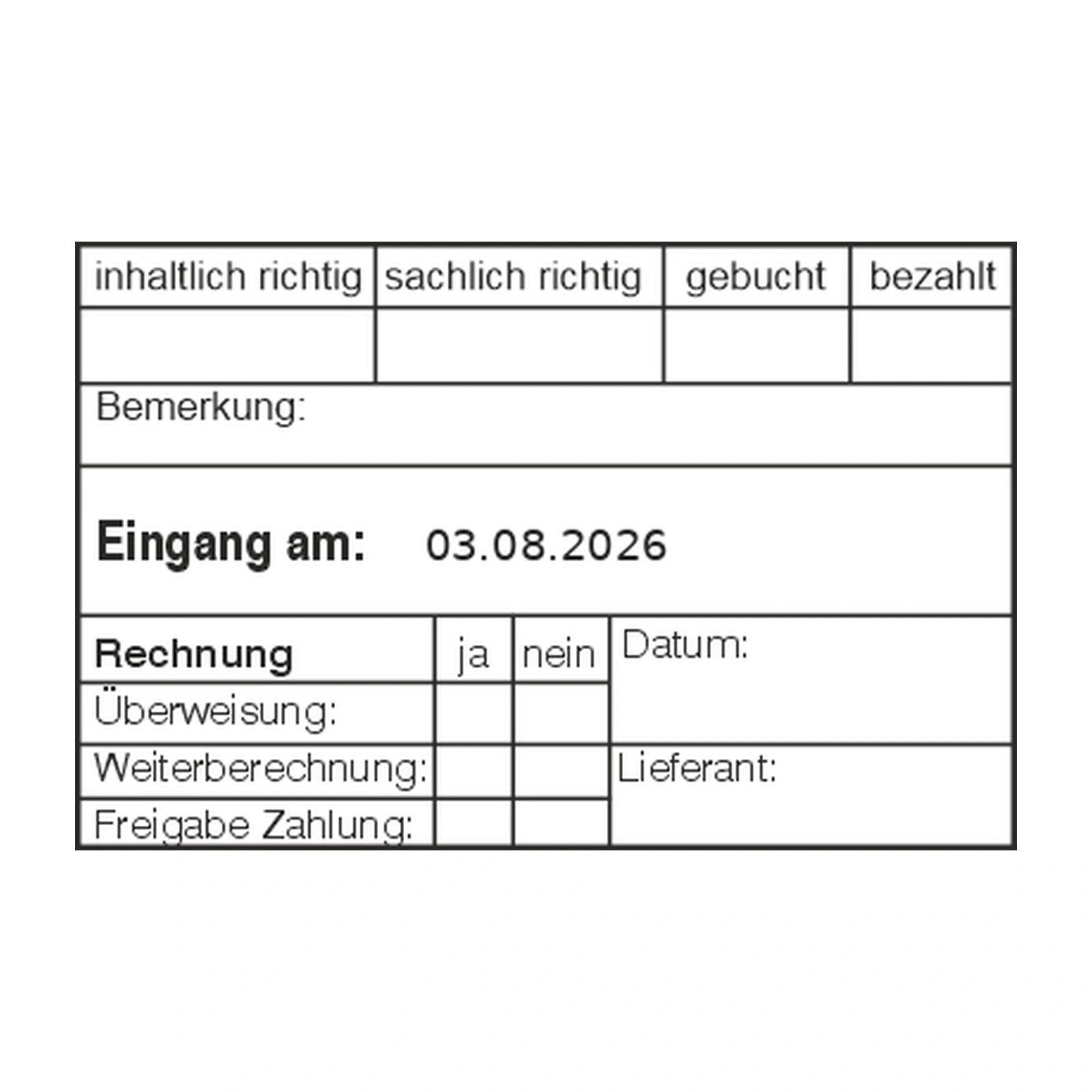 Rechnungseingangsprüfstempel Weiterberechnung – Stempelabdruck