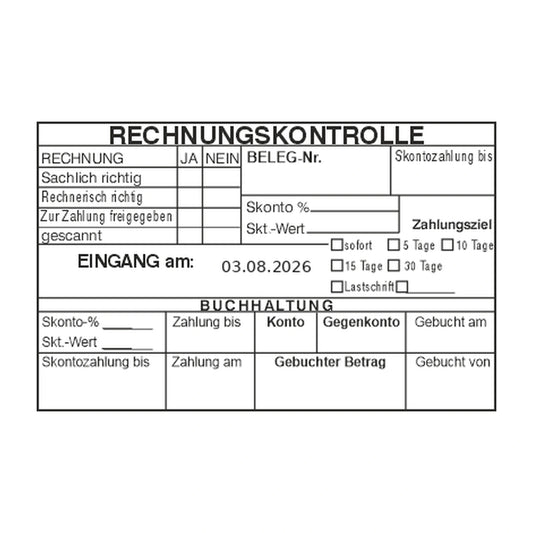 Rechnungskontrollstempel Skonto & Zahlungsziel – Stempelabdruck