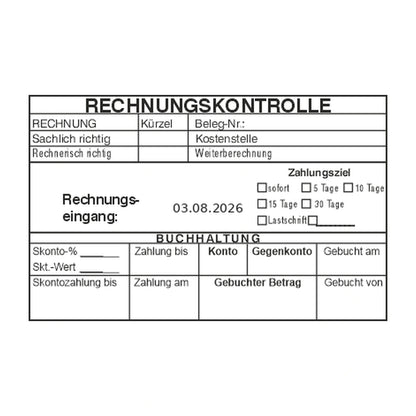 Rechnungskontrollstempel Weiterberechnung & Skonto – Stempelabdruck