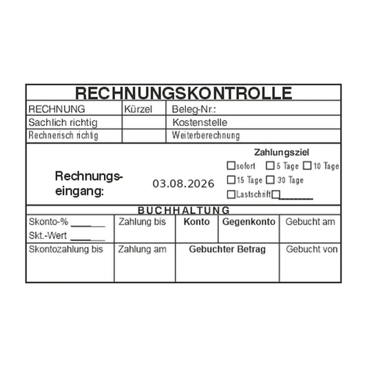 Rechnungskontrollstempel Weiterberechnung & Skonto – Stempelabdruck