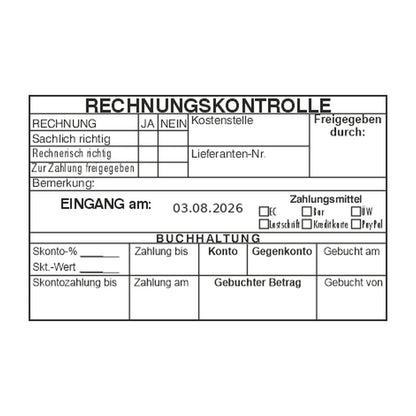 Rechnungskontrollstempel Lieferant & Zahlungsmittel – Stempelabdruck