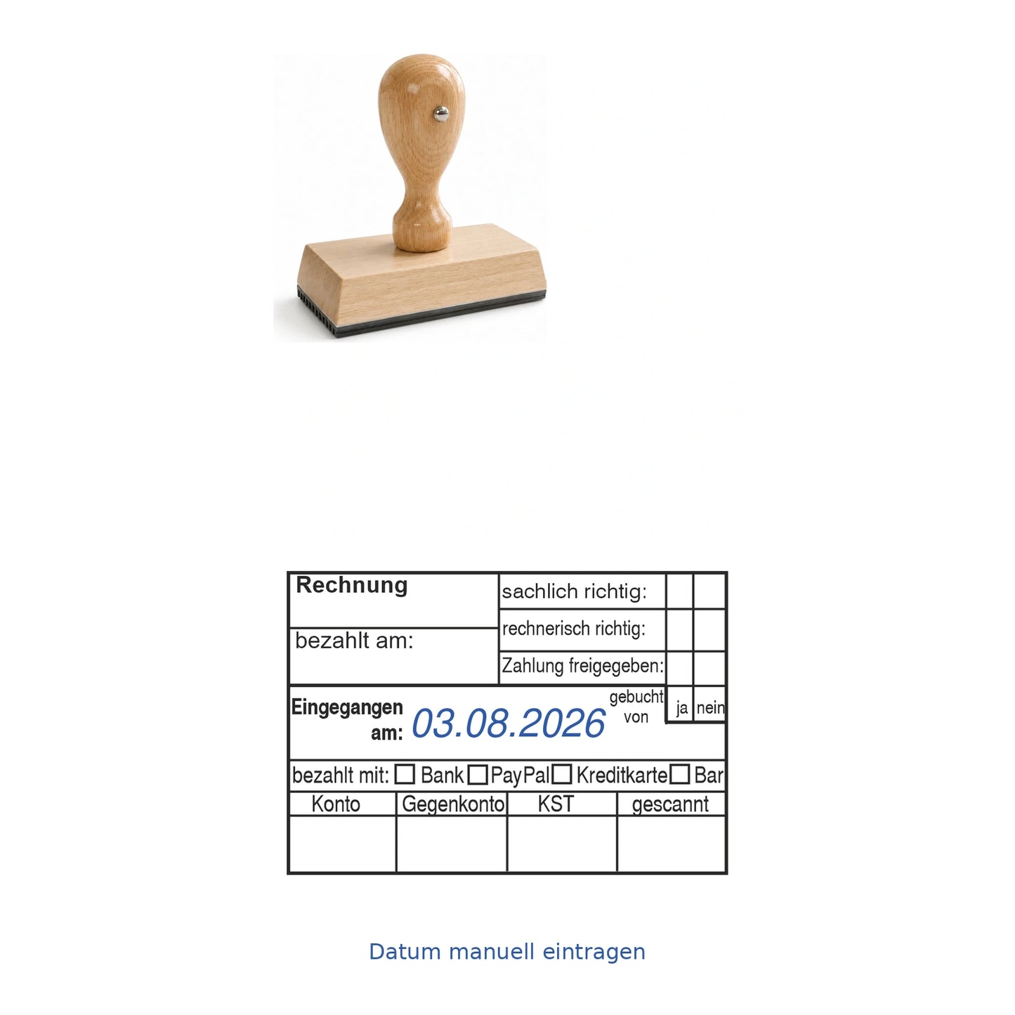 Rechnungsprüfstempel Zahlungsart, Buchung & Scan – Stempelgerät mit Abdruck