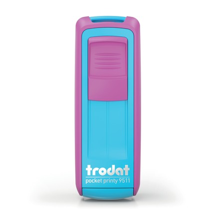 Trodat 9511 – individueller Stempel 38 × 14 mm – Gehäusefarbe Türkis-Fuchsiapink