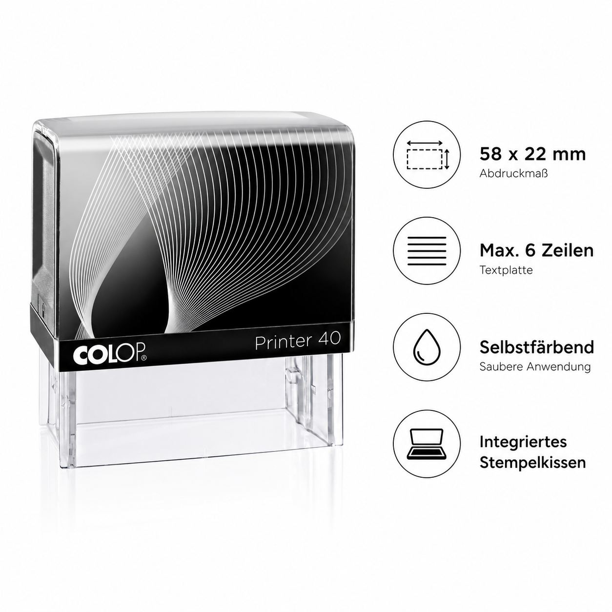 COLOP Printer 40 – tampon personnalisé 59 × 23 mm, 6 lignes