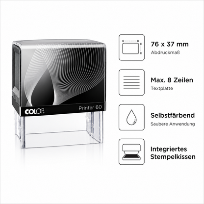 COLOP Printer 60 – tampon individuel 76 × 37 mm, 8 lignes